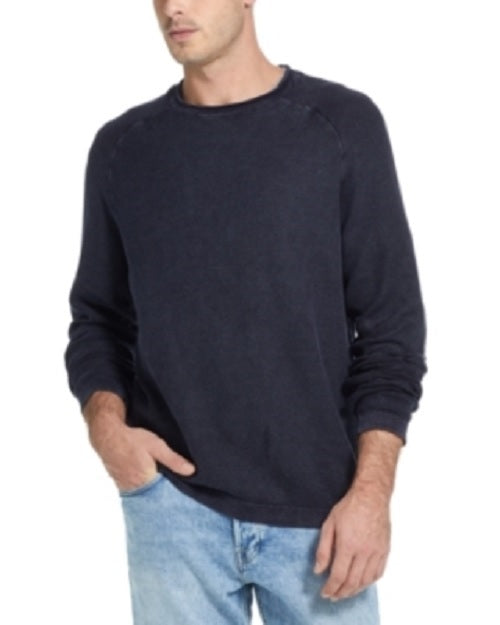 Suéter masculino vintage à prova de intempéries com manga raglan e lavagem a pedra, estilo colmeia, azul, tamanho pequeno