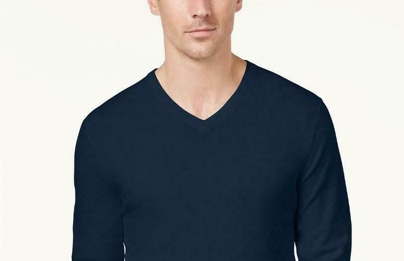 Suéter Alfani Masculino com Decote em V e Ajuste Regular, Canelado, Azul Marinho, Tamanho XXG