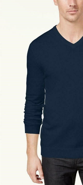 Suéter Alfani Masculino com Decote em V e Ajuste Regular, Canelado, Azul Marinho, Tamanho XXG