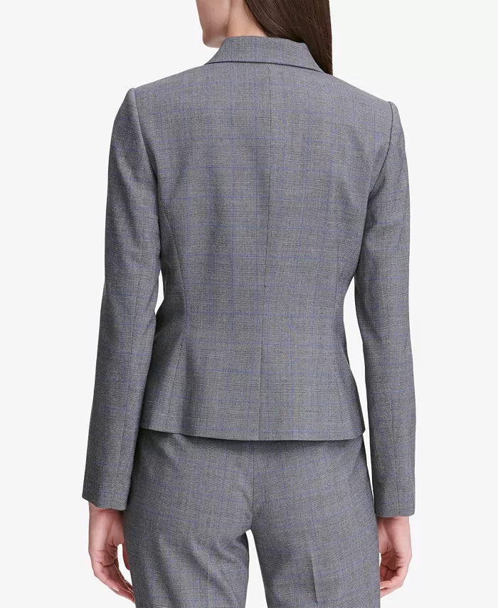 Calvin Klein Jaqueta Feminina Glen Plaid de Dois Botões Cinza Tamanho 16