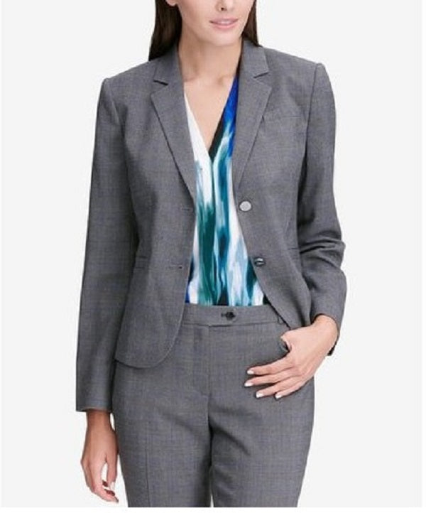 Jaqueta Calvin Klein Feminina Glen Plaid de Dois Botões, Prata, Tamanho 6