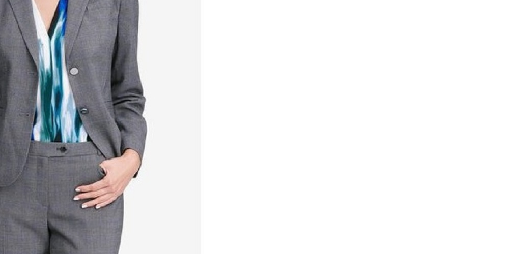 Jaqueta Calvin Klein Feminina Glen Plaid de Dois Botões, Prata, Tamanho 6