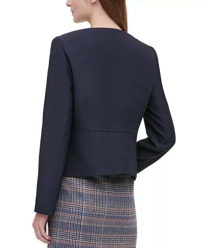 Jaqueta Calvin Klein Feminina Sarja com Zíper Frontal Azul Marinho Tamanho 10