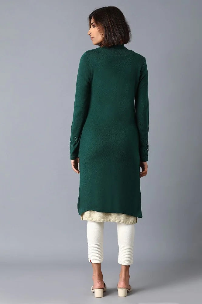 Calvin Klein Cardigan Longo Feminino Frente Aberta Verde Tamanho Médio