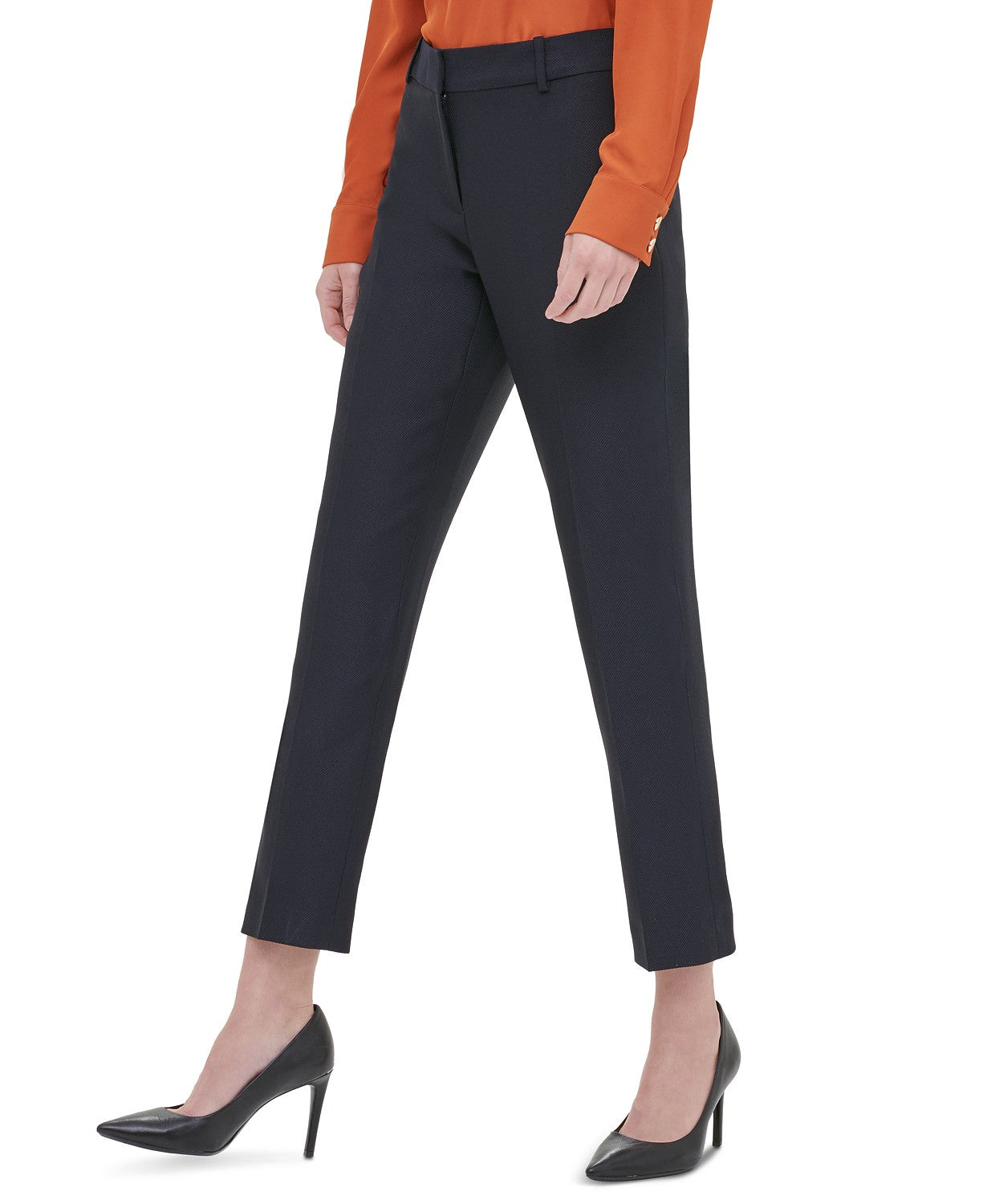 Calça feminina Calvin Klein de sarja slim, azul-marinho, tamanho 14