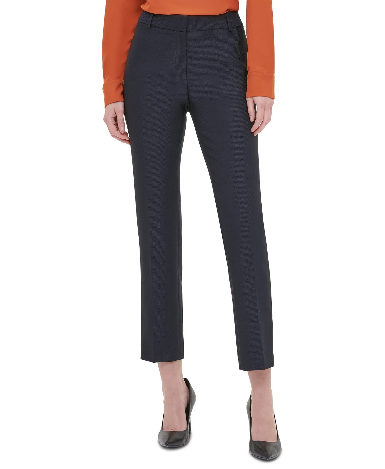 Calça feminina Calvin Klein de sarja slim, azul-marinho, tamanho 6