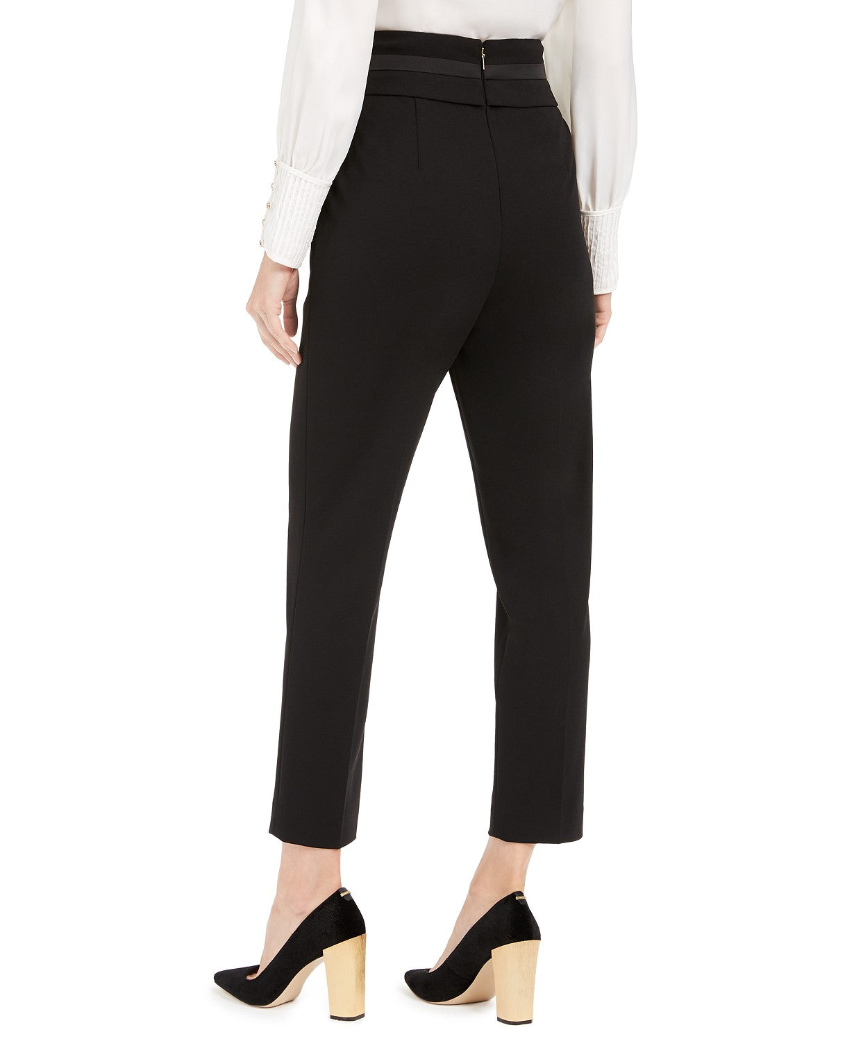 Calça de smoking feminina Calvin Klein de cintura alta, preta, tamanho 14