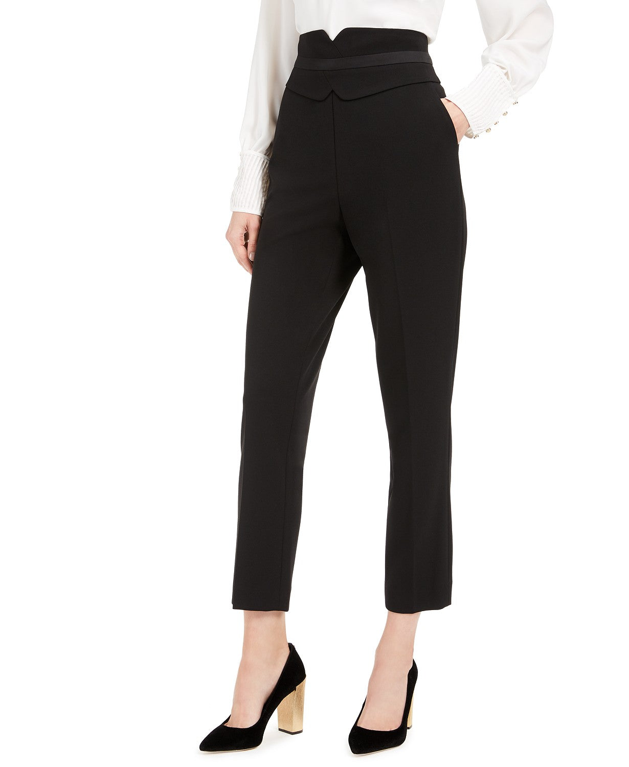 Calça de smoking feminina Calvin Klein de cintura alta, preta, tamanho 4