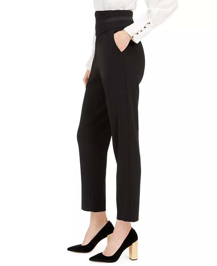 Calça de smoking feminina Calvin Klein de cintura alta, preta, tamanho 4