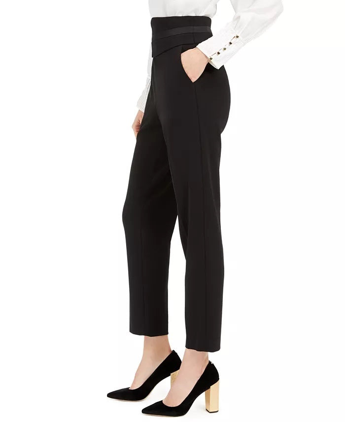 Calça de smoking feminina Calvin Klein de cintura alta, preta, tamanho 6