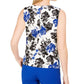 Blusa Calvin Klein Feminina Petite Floral Estampada com Gola Franzida, Branca, Tamanho P