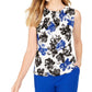 Blusa plissada com estampa floral feminina Calvin Klein, branca, tamanho X-G