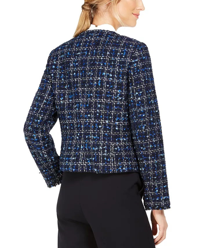 Jaqueta Calvin Klein Feminina Tweed Desfiada Azul Tamanho 16