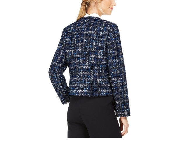 Jaqueta Calvin Klein Feminina Tweed Desfiada Azul Tamanho 6