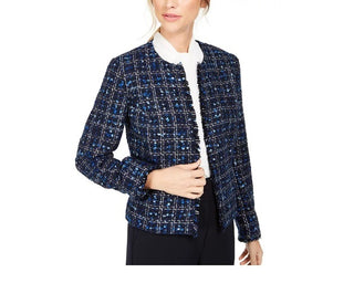 Jaqueta Calvin Klein Feminina Tweed Desfiada Azul Tamanho 6
