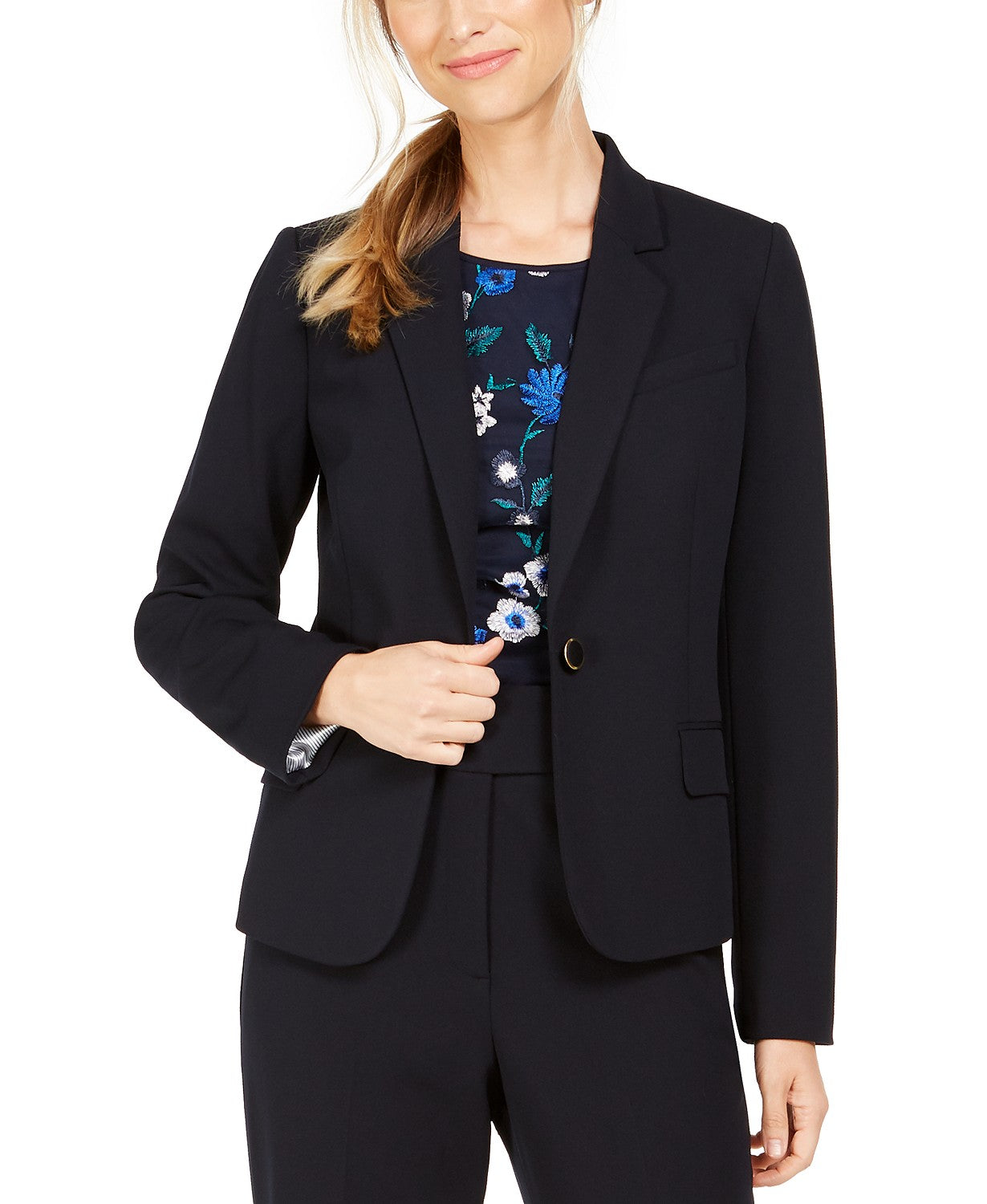 Calvin Klein Blazer Feminino Azul com Botão Único Tamanho 16