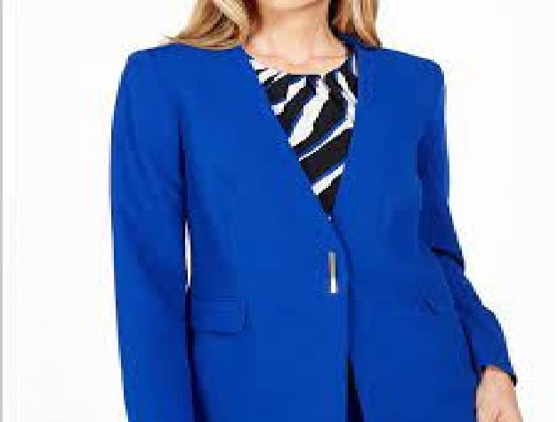 Calvin Klein Blazer Feminino Sem Gola e Botão Único Azul Tamanho 0
