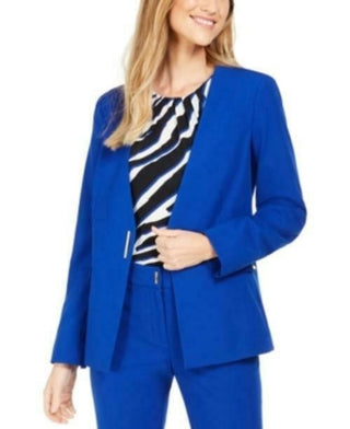 Calvin Klein Blazer Feminino Sem Gola e Botão Único Azul Tamanho 10