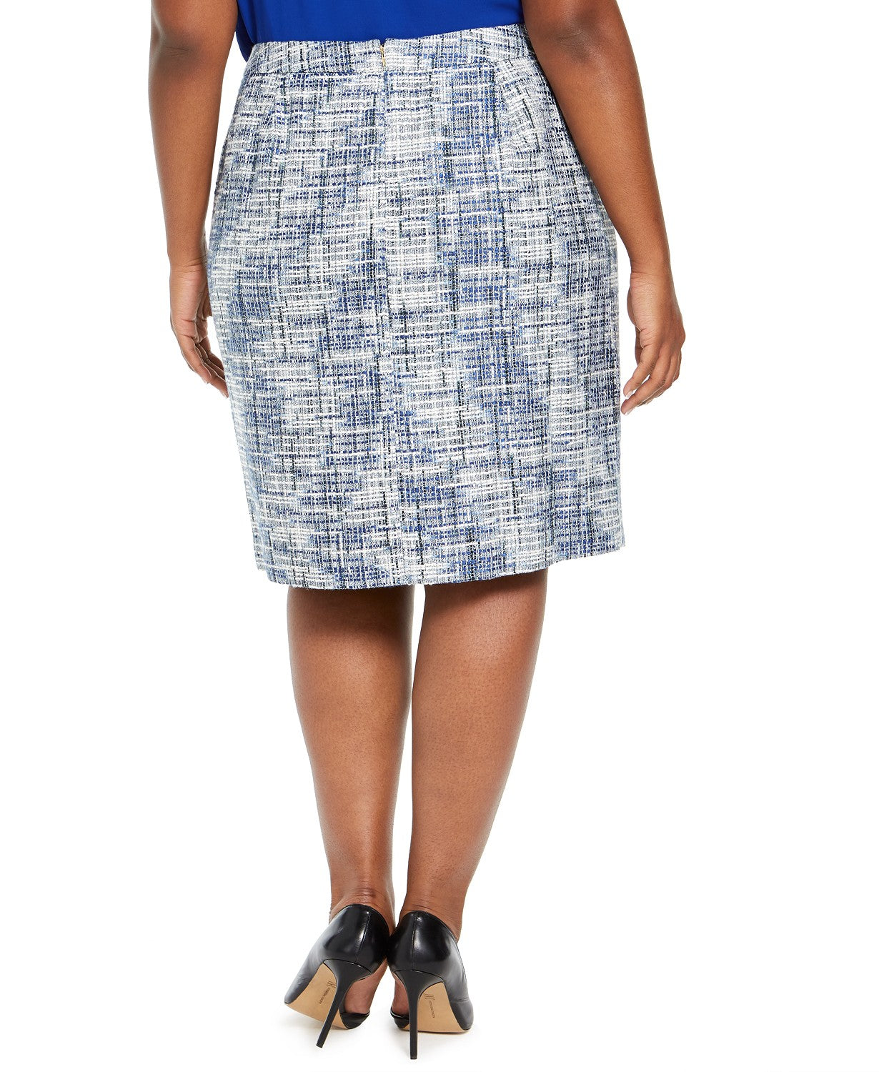 Saia lápis feminina Calvin Klein Tweed com franjas, azul, tamanho 14