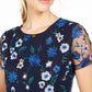 Blusa de malha bordada floral feminina Calvin Klein, azul, tamanho extra grande