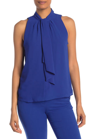 Blusa Calvin Klein Feminina Sem Mangas com Decote Amarrado Azul Tamanho P