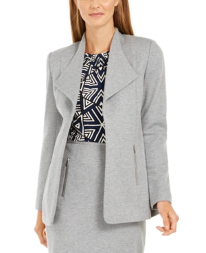 Calvin Klein Blazer Feminino com Gola Asa e Frente Aberta, Prata, Tamanho 6