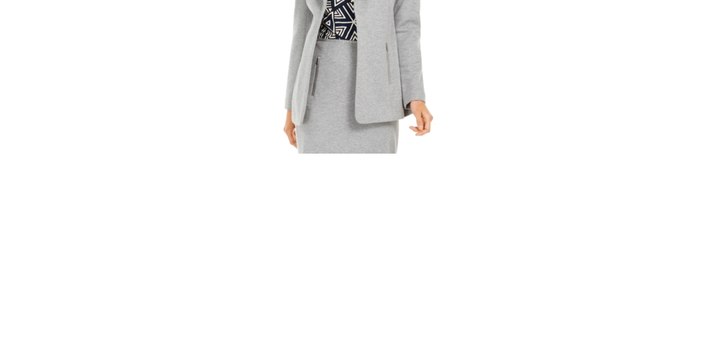 Calvin Klein Blazer Feminino com Gola Asa e Frente Aberta, Prata, Tamanho 6