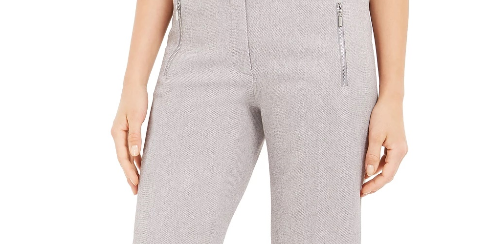 Calça curta de sarja Calvin Klein feminina com bolsos e zíper, cinza, tamanho 0