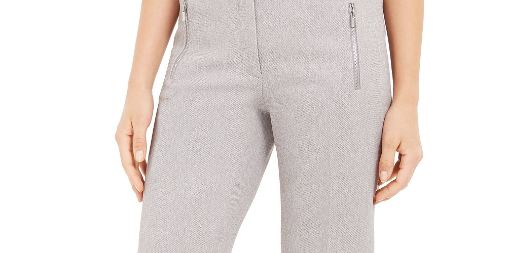 Calça curta de sarja Calvin Klein feminina com bolso e zíper, cinza, tamanho 10