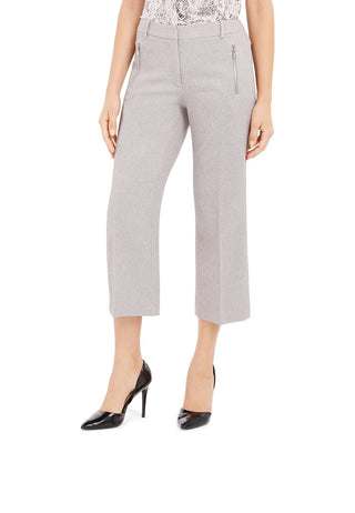 Calça curta de sarja Calvin Klein feminina com bolsos e zíper, cinza, tamanho 12