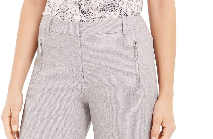 Calça curta de sarja Calvin Klein feminina com bolsos e zíper, cinza, tamanho 12