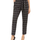 Calça feminina Calvin Klein xadrez com amarração na cintura, slim fit, prata, tamanho 12