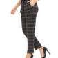 Calça feminina Calvin Klein xadrez com amarração na cintura, slim fit, prata, tamanho 12