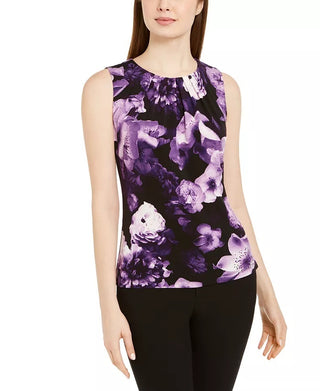 Blusa sem mangas com estampa floral feminina Calvin Klein, preta, tamanho X-G