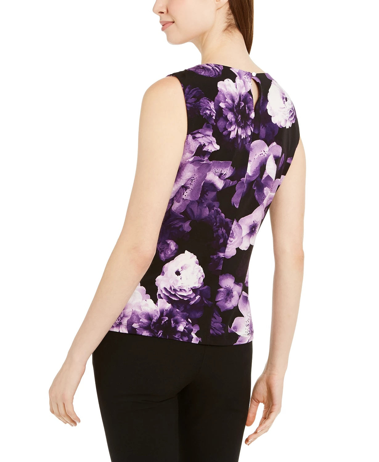 Blusa sem mangas com estampa floral feminina Calvin Klein, preta, tamanho X-G