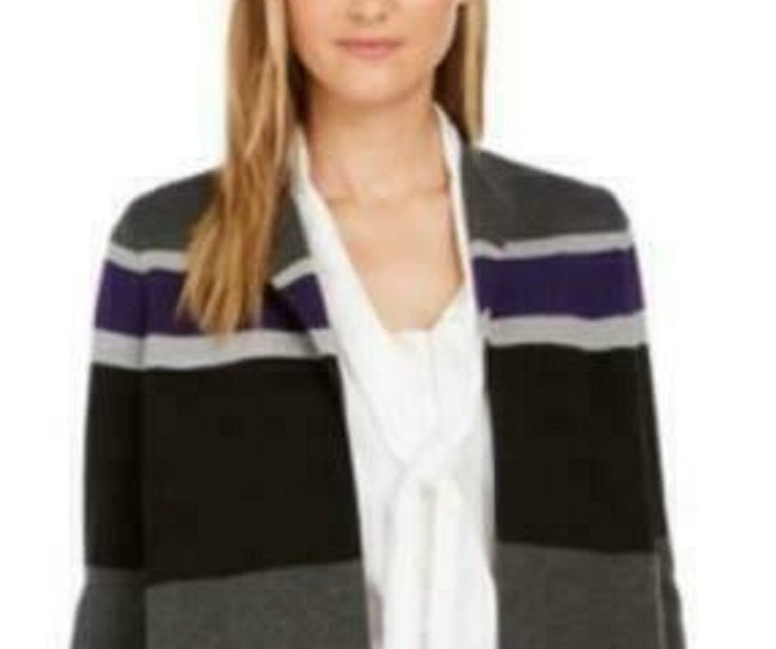 Cardigan feminino listrado com abertura frontal Calvin Klein cinza tamanho pequeno