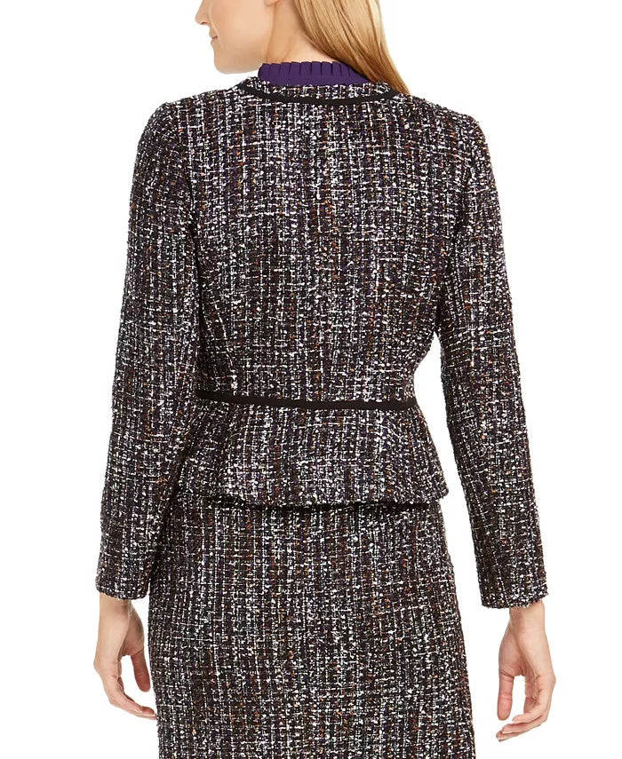 Jaqueta Calvin Klein Feminina Tweed com Zíper Frontal e Gola Sem Mangas, Preta, Tamanho 14