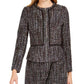 Jaqueta Calvin Klein Feminina Tweed com Zíper Frontal e Gola Sem Mangas, Preta, Tamanho 14