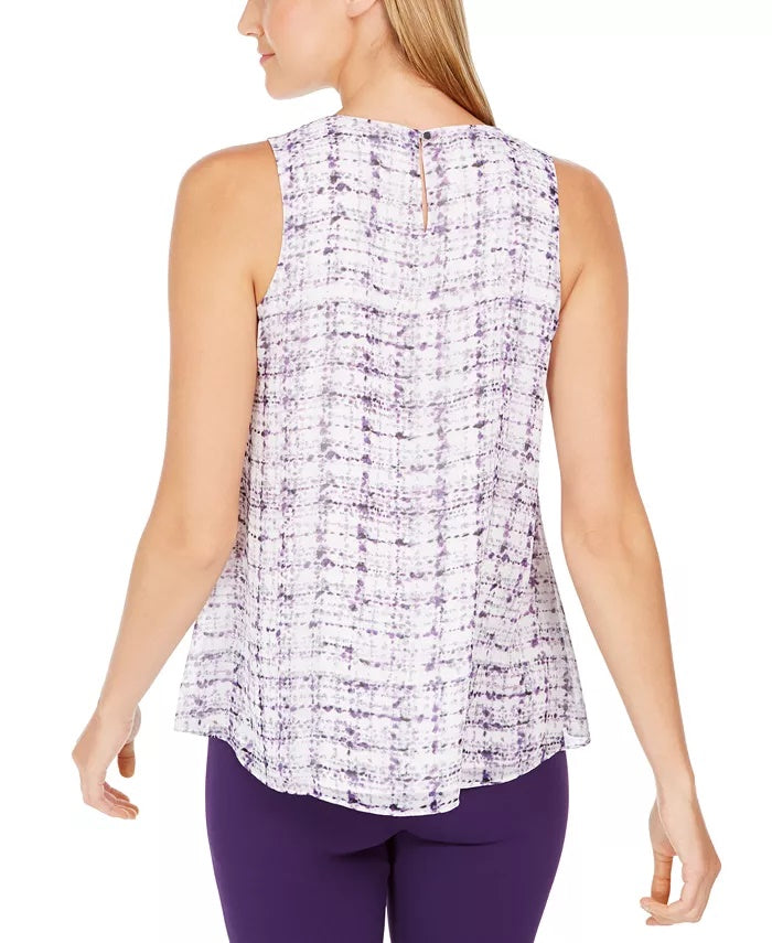 Blusa Calvin Klein Feminina Sem Mangas Estampada Gola Prega Roxa Tamanho Grande