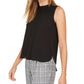 Blusa feminina Calvin Klein sem mangas com decote plissado, preta, tamanho grande