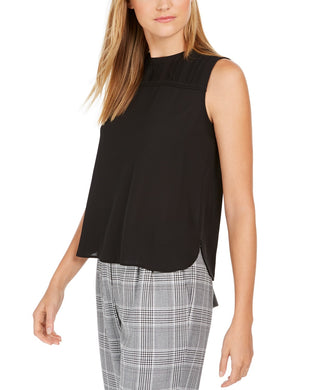 Blusa feminina Calvin Klein sem mangas com decote plissado, preta, tamanho grande