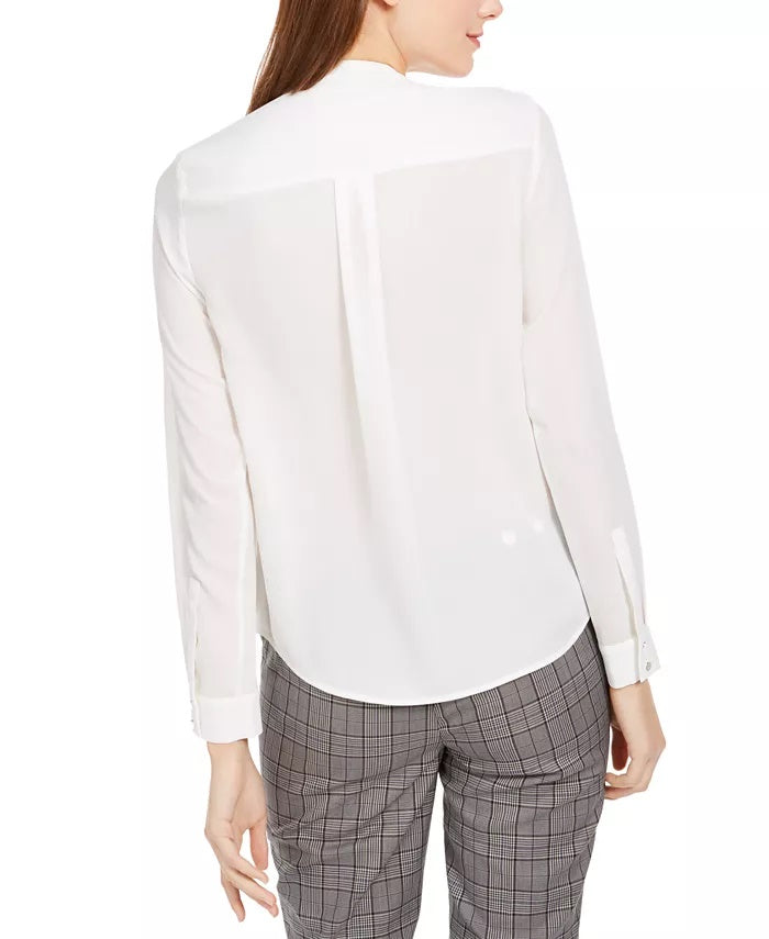 Blusa Calvin Klein Feminina com Babados e Botões Frontais, Branca, Tamanho Médio