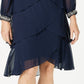 Vestido de chiffon em camadas de manga comprida feminino Sl Fashions, azul, tamanho 10