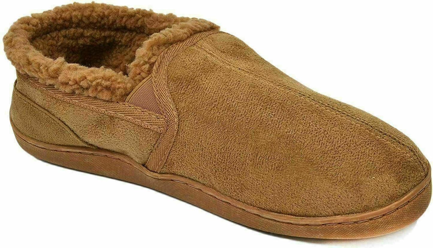 Pantufas masculinas Gold Toe Twin Gore de camurça sintética bege escuro, tamanho médio