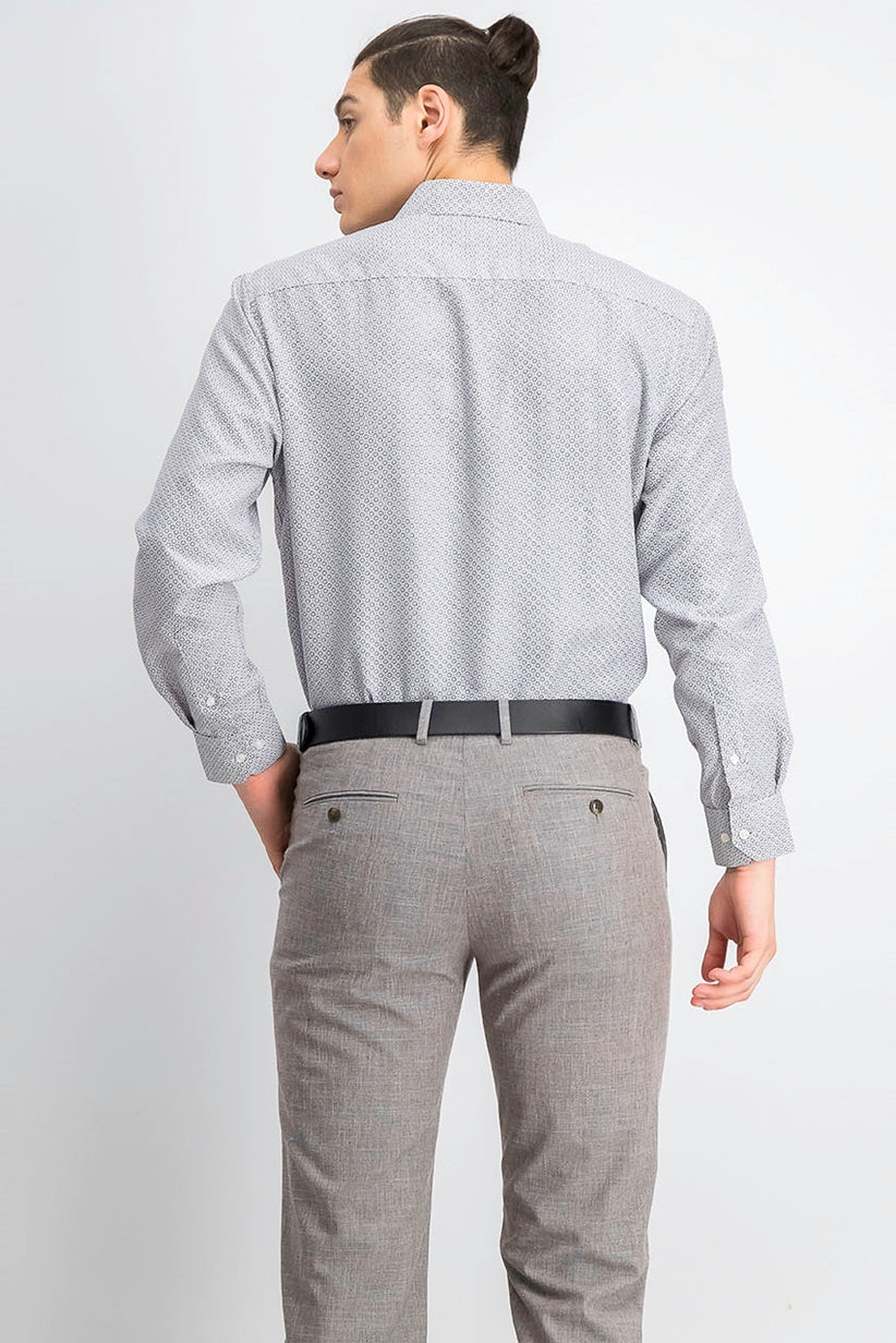 Camisa social masculina com estampa geométrica, corte slim e antirrugas, tamanho médio, da Society of Threads