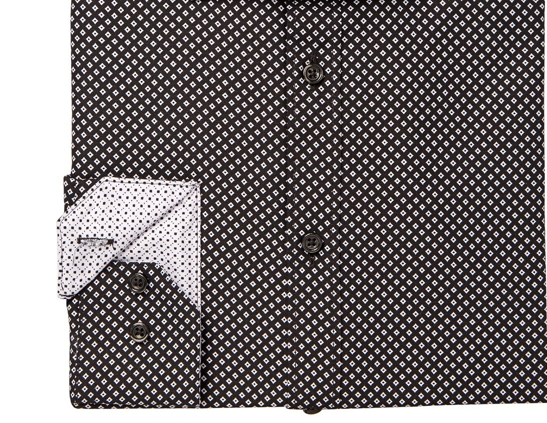 Camisa social masculina com estampa de diamantes e ajuste slim, tamanho grande, preta, da Society of Threads