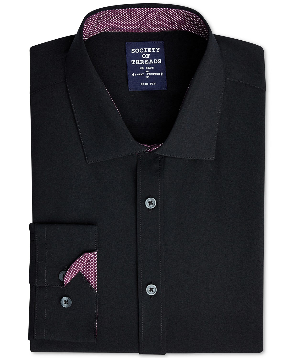 Camisa social masculina de corte slim fit elástica de desempenho, tamanho grande, preta, da Society of Threads