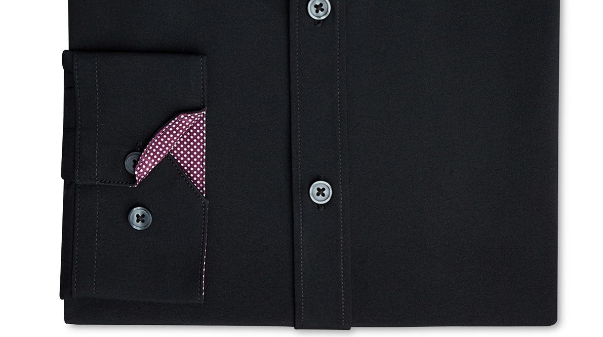Camisa social masculina de corte slim fit elástica de desempenho, tamanho grande, preta, da Society of Threads