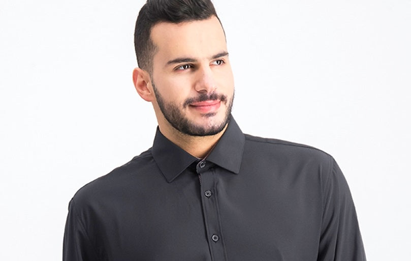 Camisa social masculina de corte slim fit elástica de desempenho, tamanho pequeno, preta, da Society of Threads