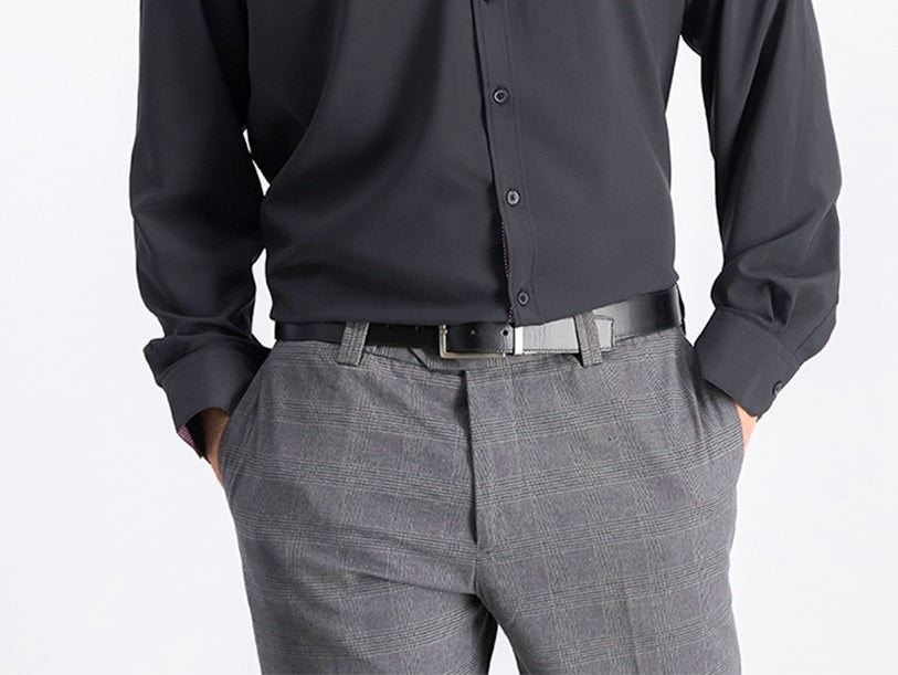 Camisa social masculina de corte slim fit elástica de desempenho, tamanho pequeno, preta, da Society of Threads